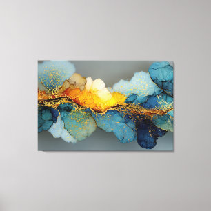 Oceanic Blue Gold Vein Resin Flow Canvas Print