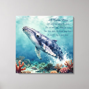 Oceanic Blue Whale Watercolor Coastal Art Canvas Print