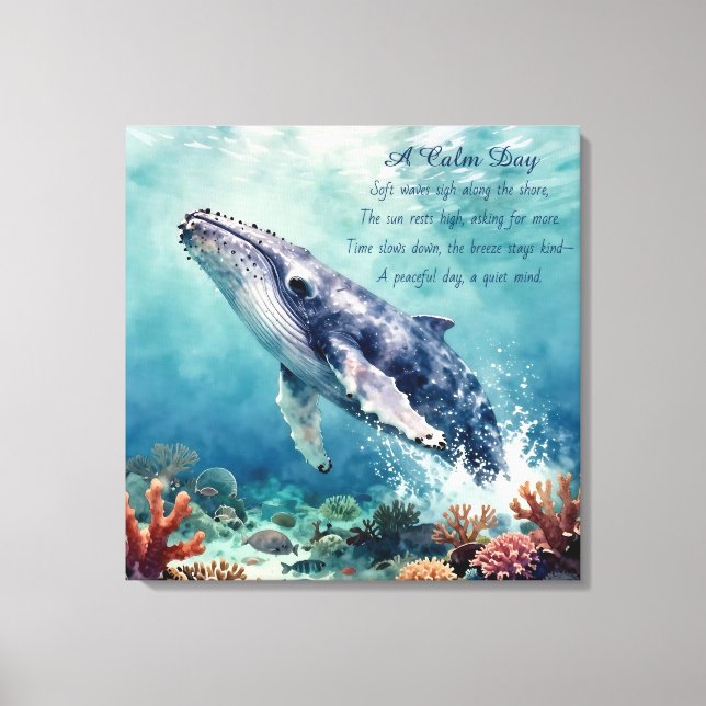 Oceanic Blue Whale Watercolor Coastal Art Canvas Print (Front)
