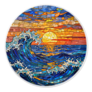 Oceanic Coastal Ocean Waves Sunset   Ceramic Knob