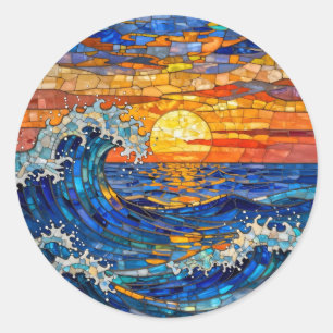 Oceanic Coastal Ocean Waves Sunset Classic Round Sticker
