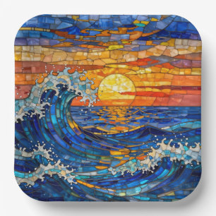 Oceanic Coastal Ocean Waves Sunset   Paper Plate