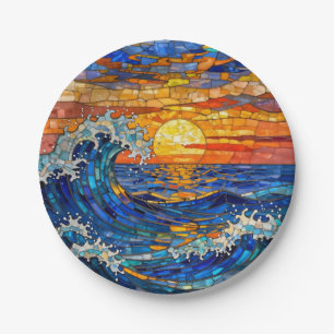 Oceanic Coastal Ocean Waves Sunset   Paper Plate