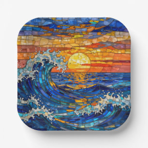 Oceanic Coastal Ocean Waves Sunset   Paper Plate