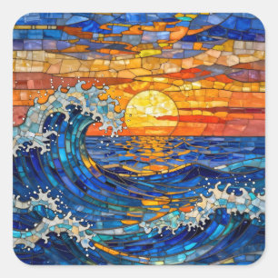 Oceanic Coastal Ocean Waves Sunset Square Sticker