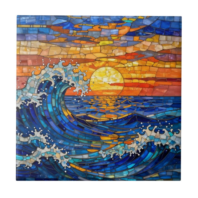 Oceanic Coastal Ocean Waves Sunset   Tile (Front)