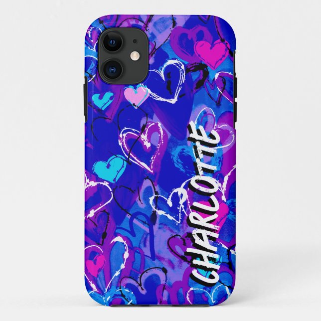 Oceanic Harmony: Graffiti Hearts Shades of Blue Case-Mate iPhone Case (Back)