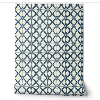 Oceanic Interlace Petite - Navy, Beige - Coastal Wallpaper