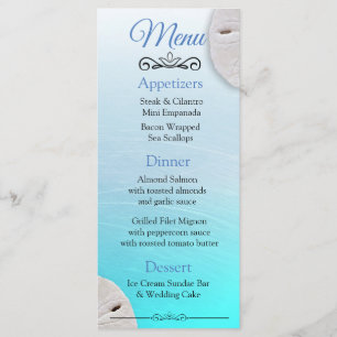 Oceanic Sand Dollar Aqua Blue Wedding Menu Card