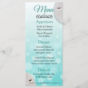 Oceanic Sand Dollar Aqua Teal Wedding Menu Card