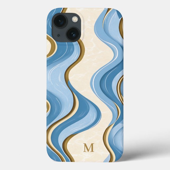 Oceanic Summer Waves Minimalistic With Initial Case-Mate iPhone Case (Back)