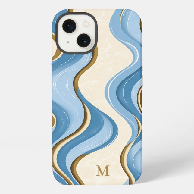 Oceanic Summer Waves Minimalistic With Initial iPhone Case (Back)
