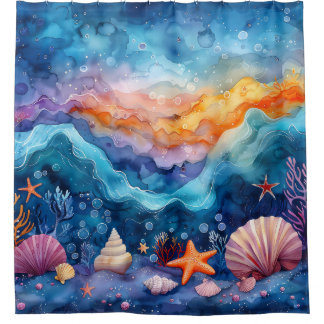  “Oceanic Watercolor Serenade” Shower Curtain