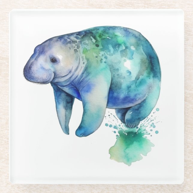 Oceanic Whisper Manatee Glass Coaster (Front)