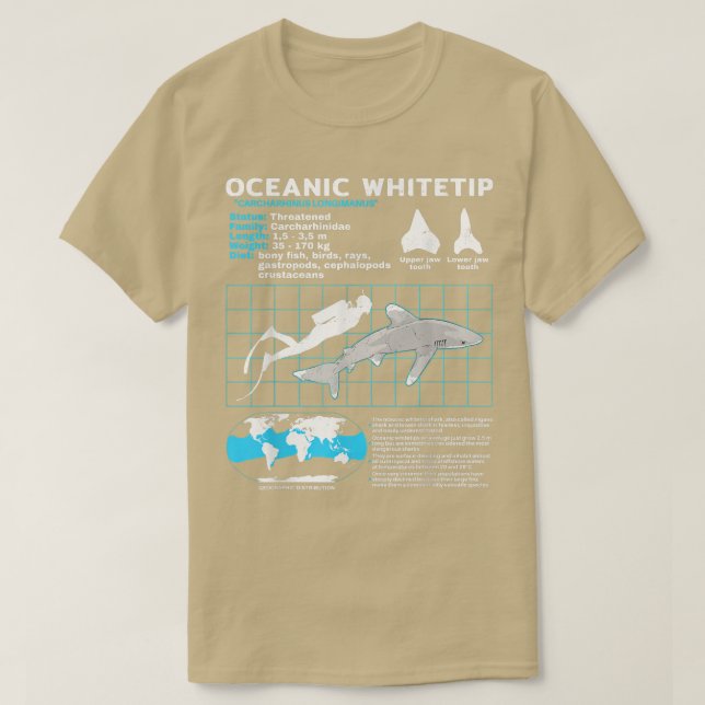 Oceanic Whitetip Shark Fact Sheet  T-Shirt (Design Front)