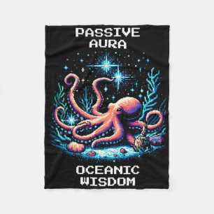 Oceanic Wisdom Aura Pixel Octopus Retro Gamer Styl Fleece Blanket