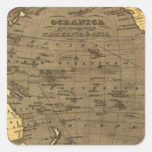 Oceanica Hand Coloured Atlas Map Square Sticker