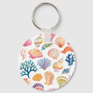 OceanModern Tropical Plant Print – Pink and Green  Key Ring