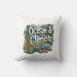 Oceans Day - Ocean and Climate Text with Coral  Cushion