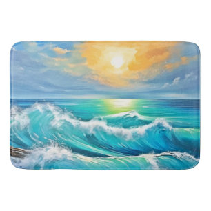 Ocean's Embrace: Wave Art Bath Mat