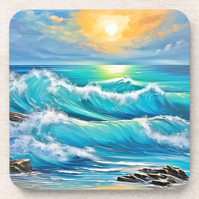 Ocean's Embrace: Wave Art Coaster (Front)