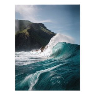 Ocean's Fury: Wave Crashing Against a Rugged Cliff Photo Print