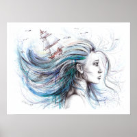 Oceans girl Nautical Surreal Painting art