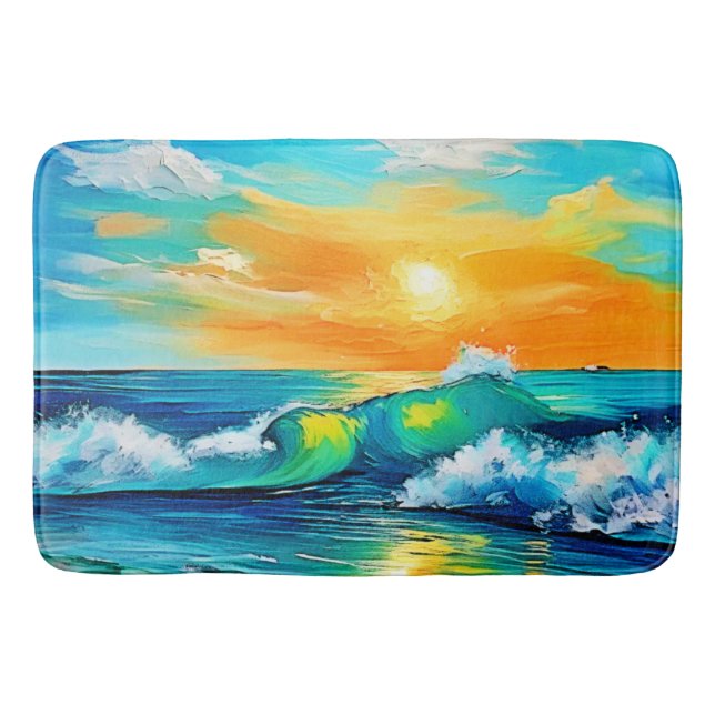 Ocean's Kiss: Sunset Waves Bath Mat (Front)
