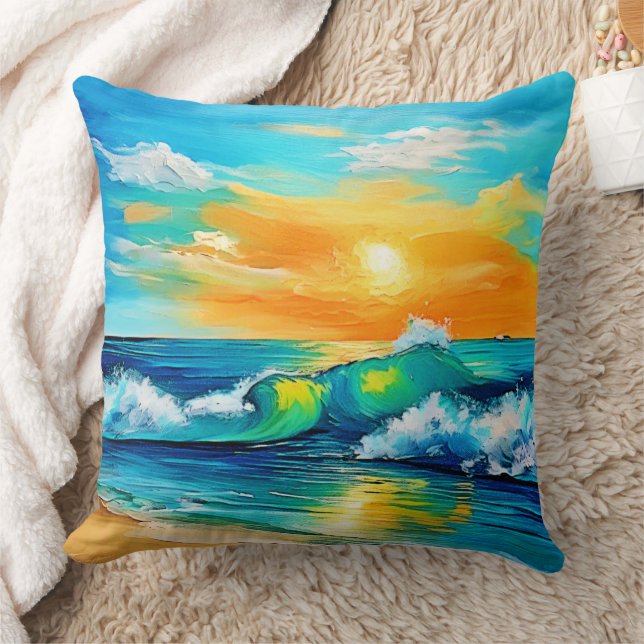 Ocean's Kiss: Sunset Waves Cushion (Blanket)