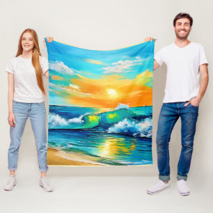 Ocean's Kiss: Sunset Waves Fleece Blanket