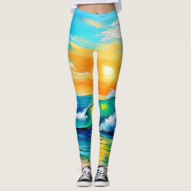 Ocean's Kiss: Sunset Waves Leggings (Front)