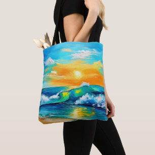 Ocean's Kiss: Sunset Waves Tote Bag