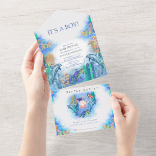 OceanSea Animals Boy Baby Shower All In One Invit Invitation
