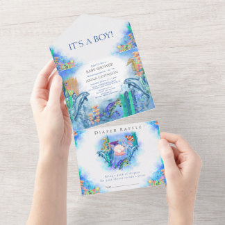 OceanSea Animals Boy Baby Shower  All In One Invit Invitation