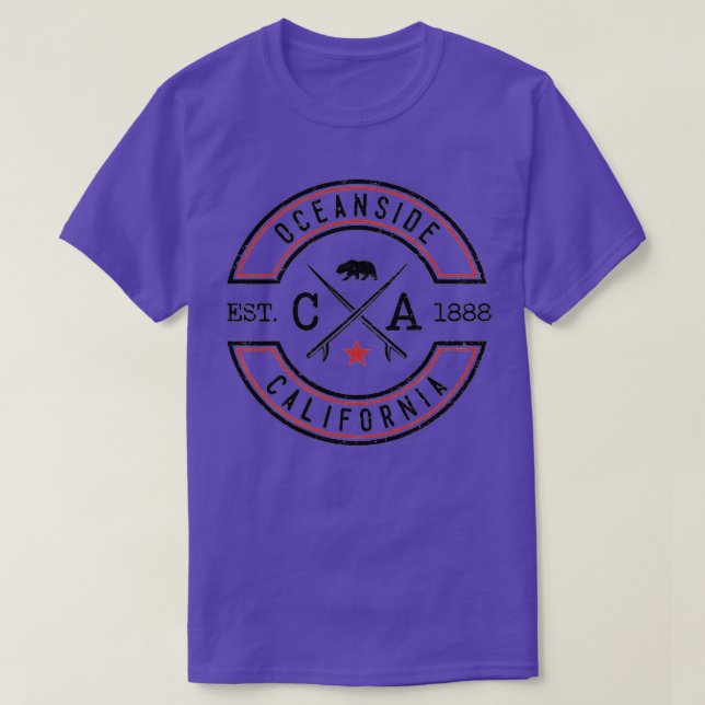 Oceanside Beach California CA Retro Surfer Front   T-Shirt (Design Front)