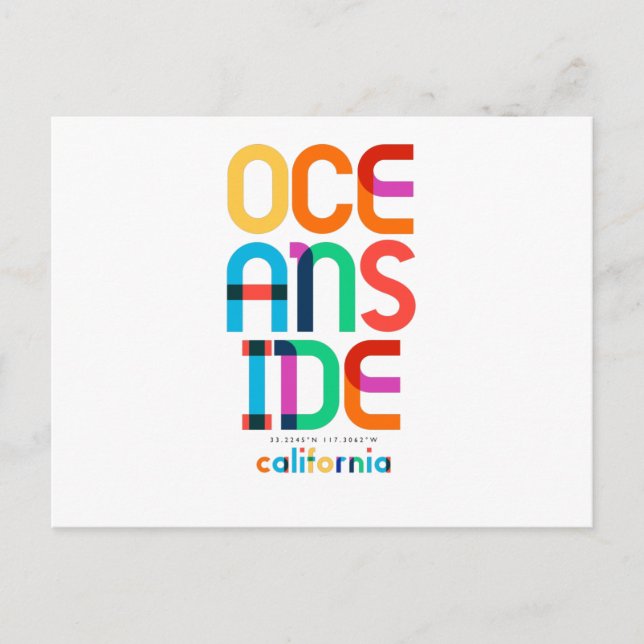 Oceanside California Mid Century, Pop Art, Postcard (Front)
