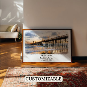 Oceanside California Poster, Watercolor, Custom Poster