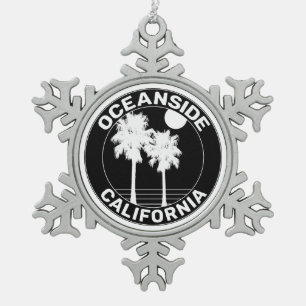 Oceanside California Surfing Surf Snowflake Pewter Christmas Ornament