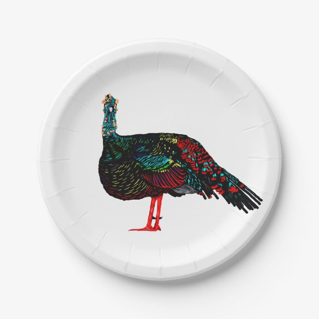 Ocellated Turkey Paper Plate (Front)