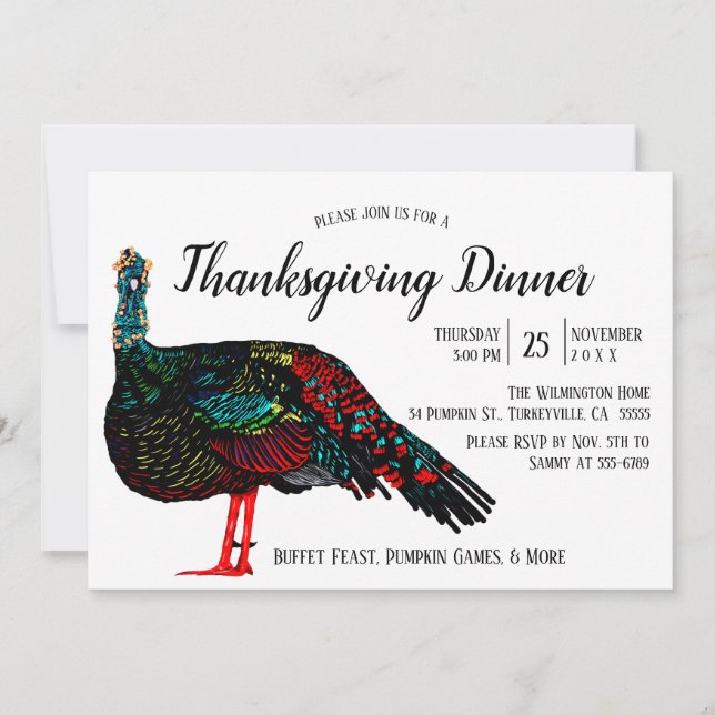 Ocellated Turkey Thanksgiving Invitation (Front)