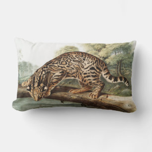 Ocelot, Leopard Cat (Felis pardalis) Illustration Lumbar Cushion