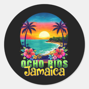 Ocho Rios Jamaica Beach Tropical Sunset Summer Classic Round Sticker