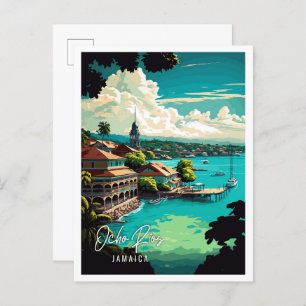 Ocho Rios Jamaica vintage travel illustration Postcard