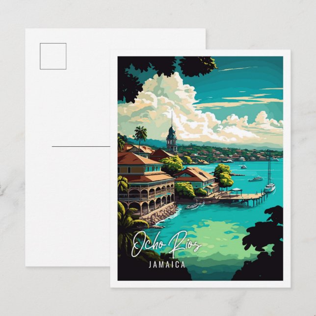 Ocho Rios Jamaica vintage travel illustration Postcard (Front/Back)