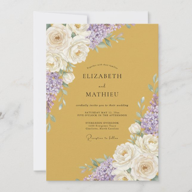 Ochre Amethyst Bloom Wedding Invitation (Front)