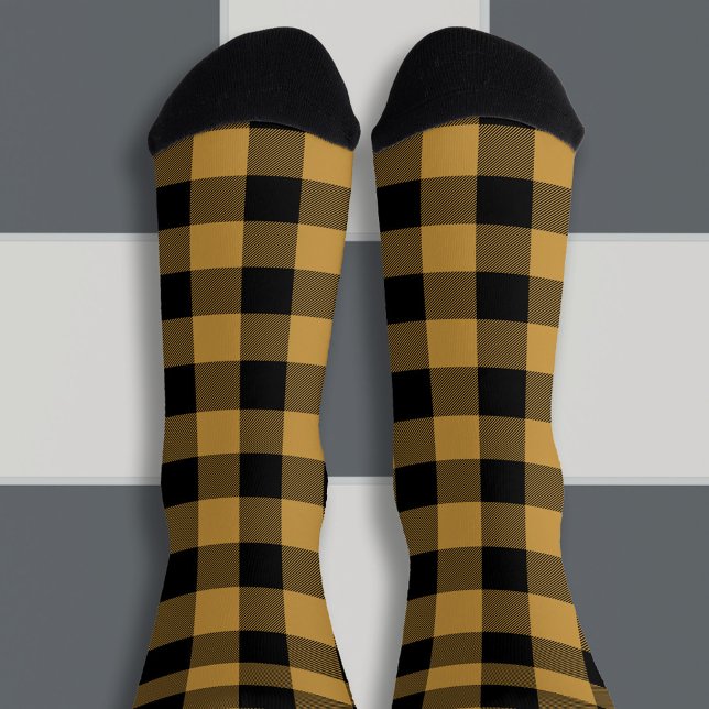 Ochre and Black Buffalo Plaid Socks (Ochre Buffalo Plaid Socks)