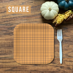 Ochre and Brown Tartan Pattern Fall Paper Plate
