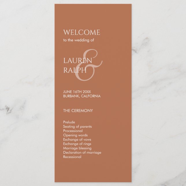 Ochre and Ivory Monogram Welcome Wedding Program Programme (Front)