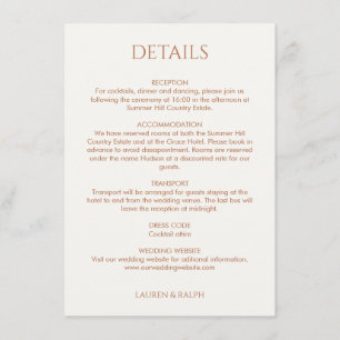 Ochre and Ivory Monogrammed Wedding Details  Enclosure Card