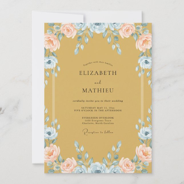 Ochre Apricot Petal Wedding Invitation (Front)